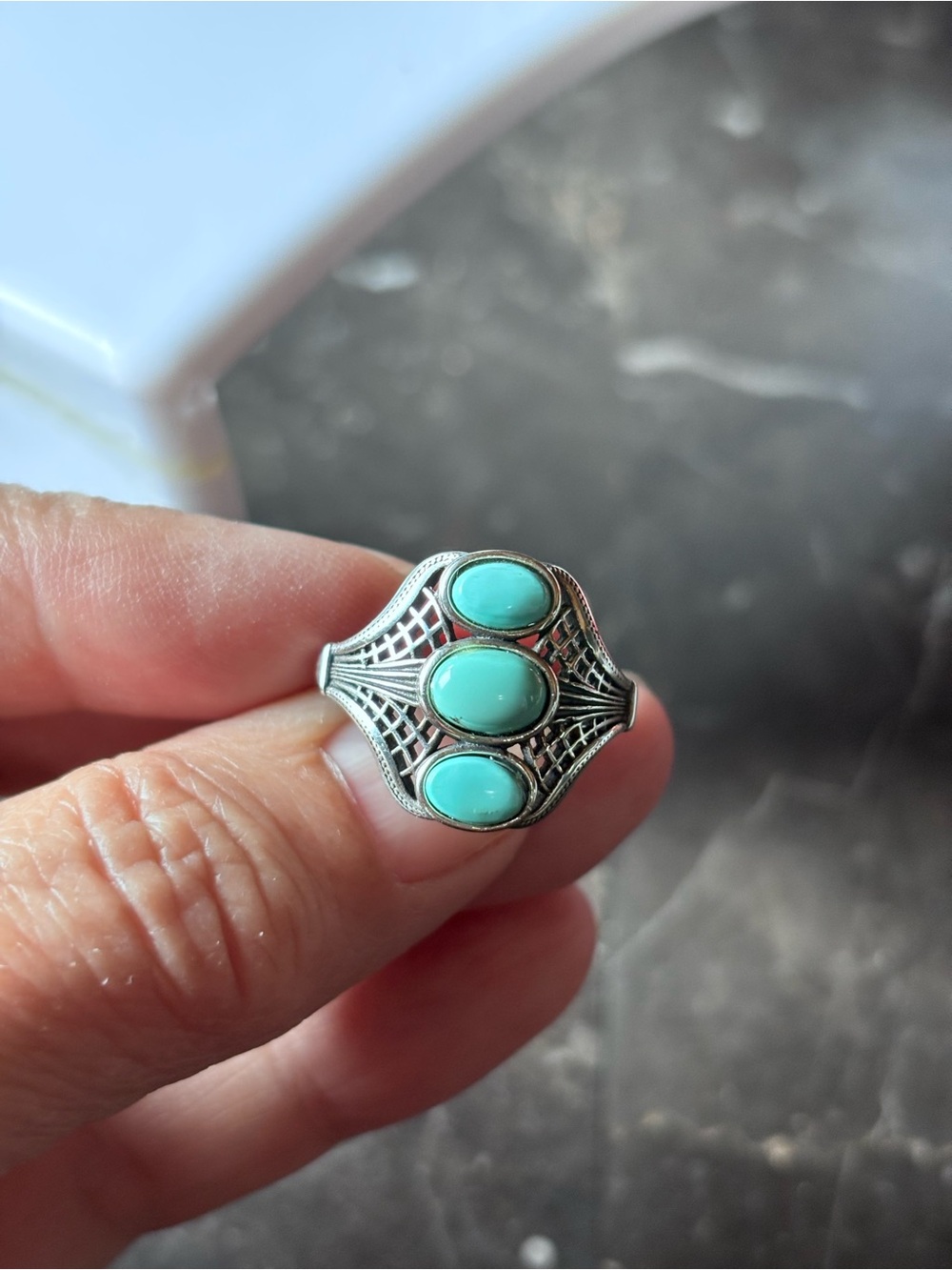 Sterling Silver Triple Turquoise Ring - Turquoise Blue
